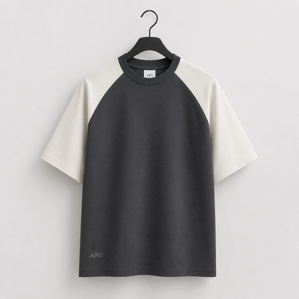 ARO Dual Tone Raglan Oversized T-Shirt – Charcoal & Off White