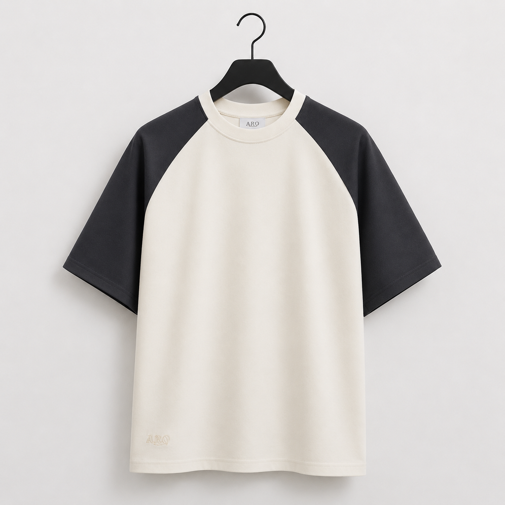 ARO Contrast Raglan Oversized T-Shirt – Off White & Charcoal