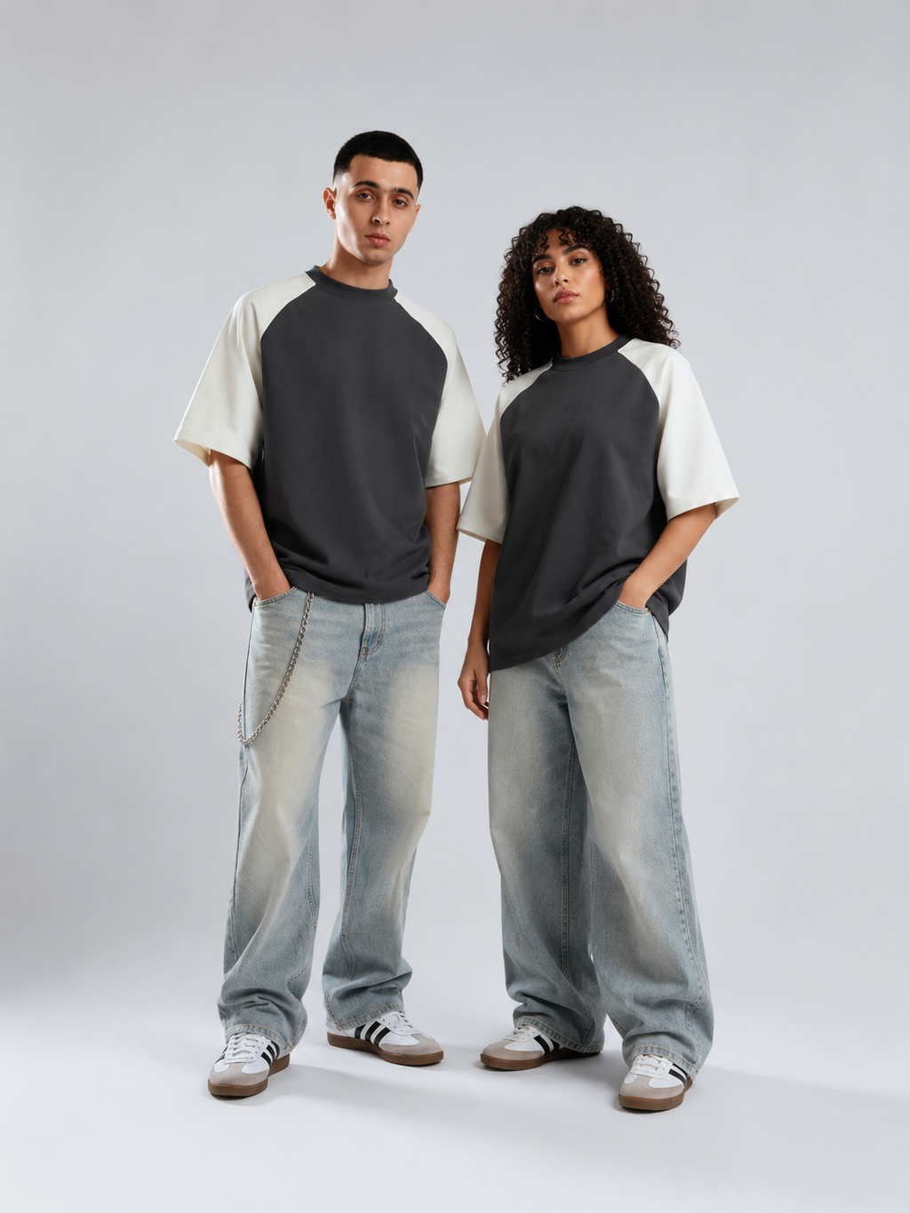 ARO Dual Tone Raglan Oversized T-Shirt – Charcoal & Off White