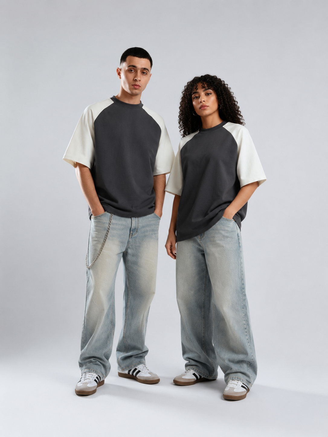 ARO Dual Tone Raglan Oversized T-Shirt – Charcoal & Off White