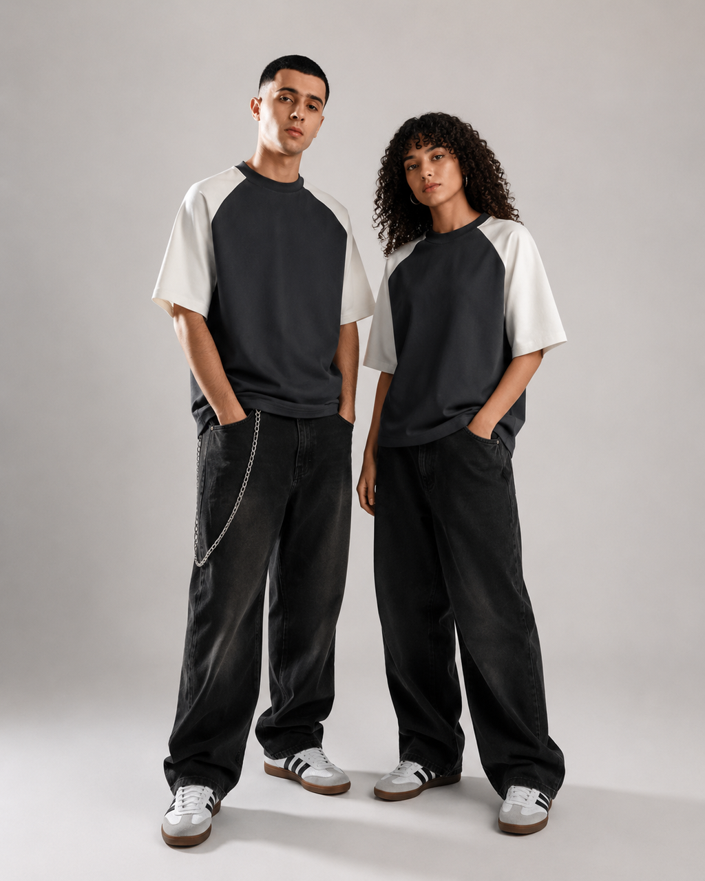 ARO Dual Tone Raglan Oversized T-Shirt – Charcoal & Off White