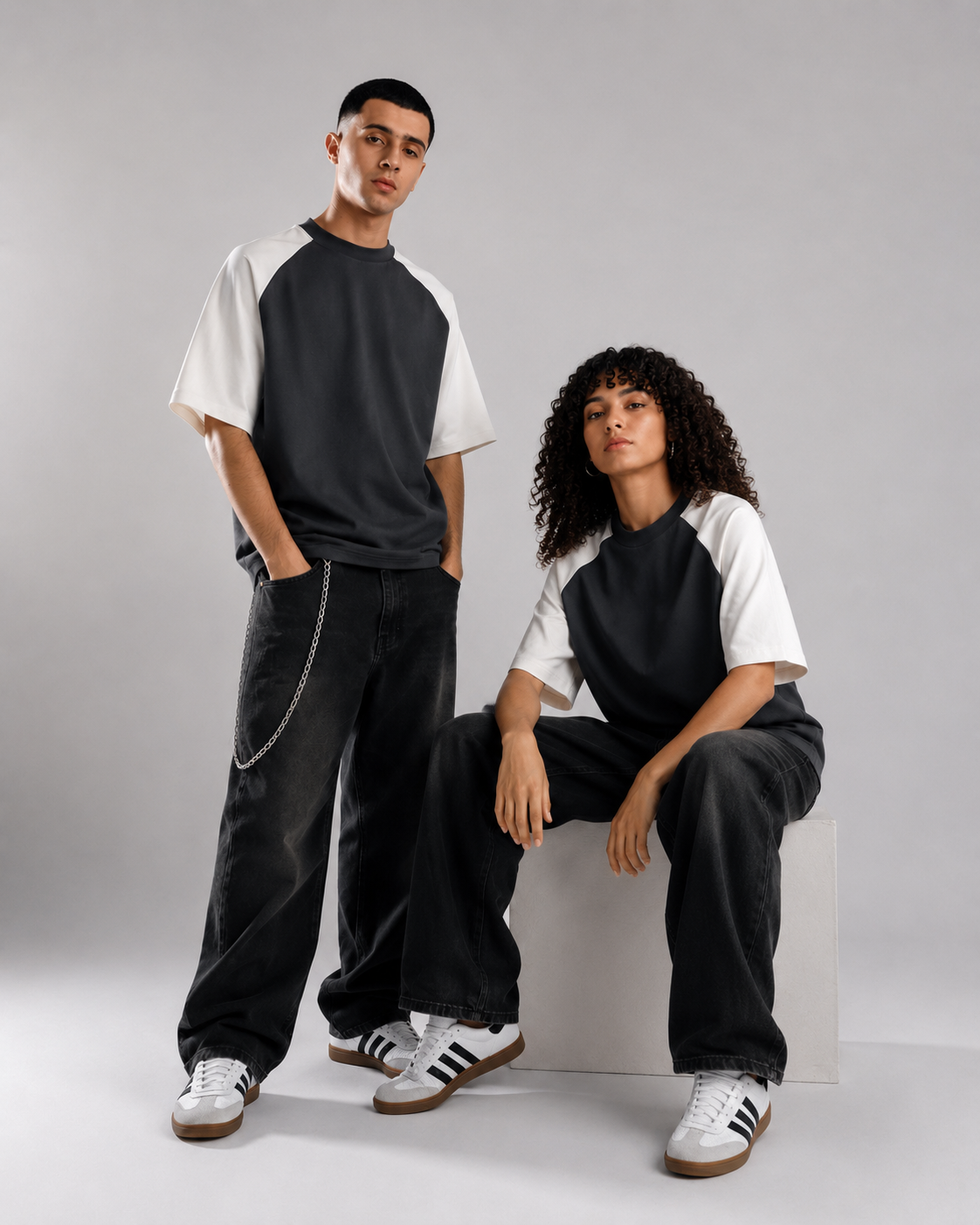ARO Dual Tone Raglan Oversized T-Shirt – Charcoal & Off White