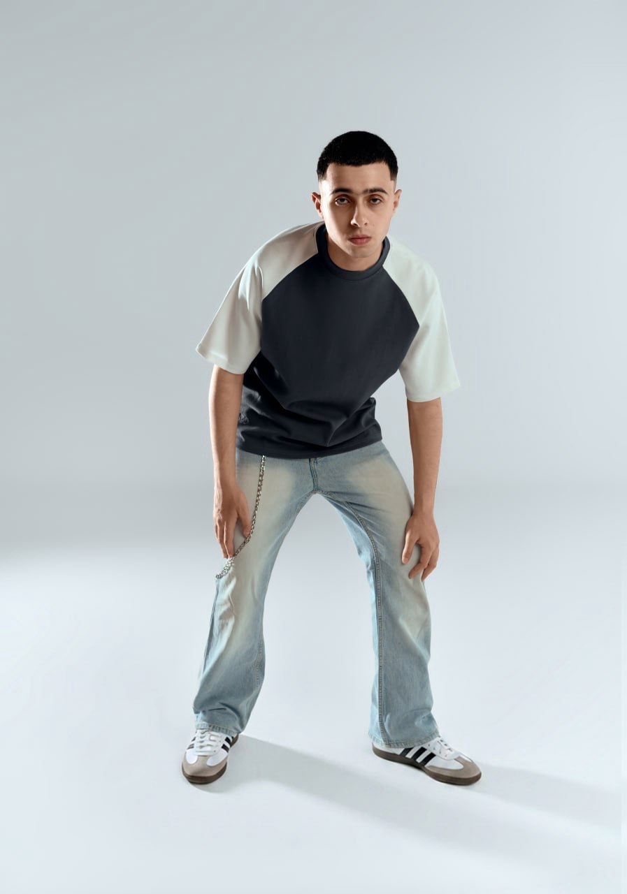 ARO Dual Tone Raglan Oversized T-Shirt – Charcoal & Off White