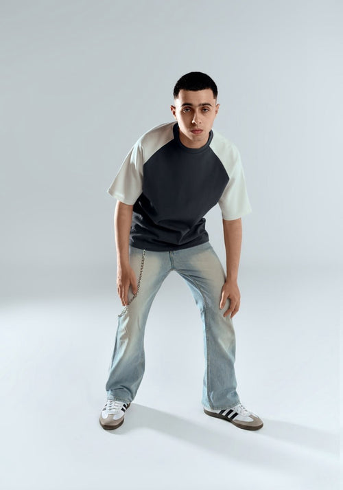 ARO Dual Tone Raglan Oversized T-Shirt – Charcoal & Off White