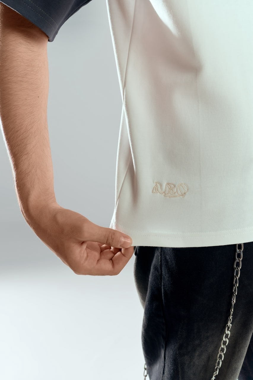 ARO Contrast Raglan Oversized T-Shirt – Off White & Charcoal