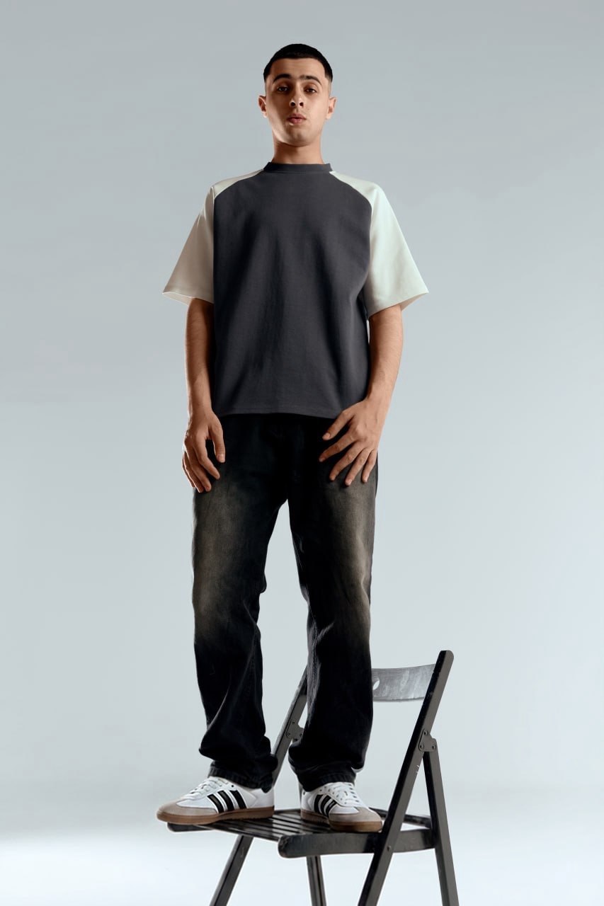 ARO Dual Tone Raglan Oversized T-Shirt – Charcoal & Off White